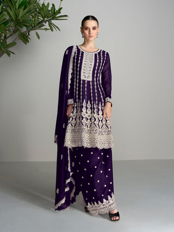 Purple Heavy Blooming Chinon Palazzo Suit 191478